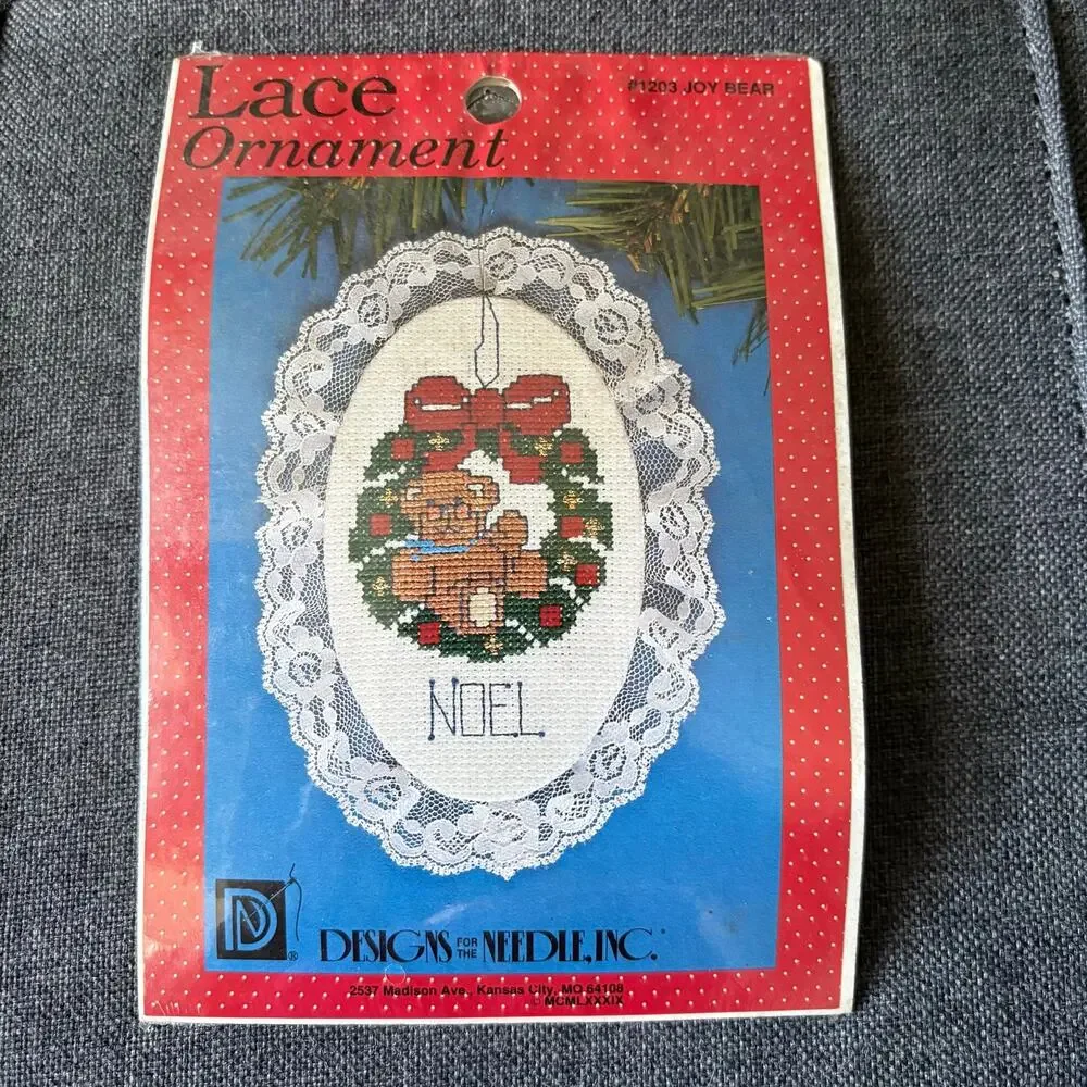 Joy Bear Lace Ornament Vintage Counted Cross Stitch Kit Designs for the Needle
